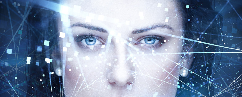 Sexy woman artificial intelligence with connections bite lips po